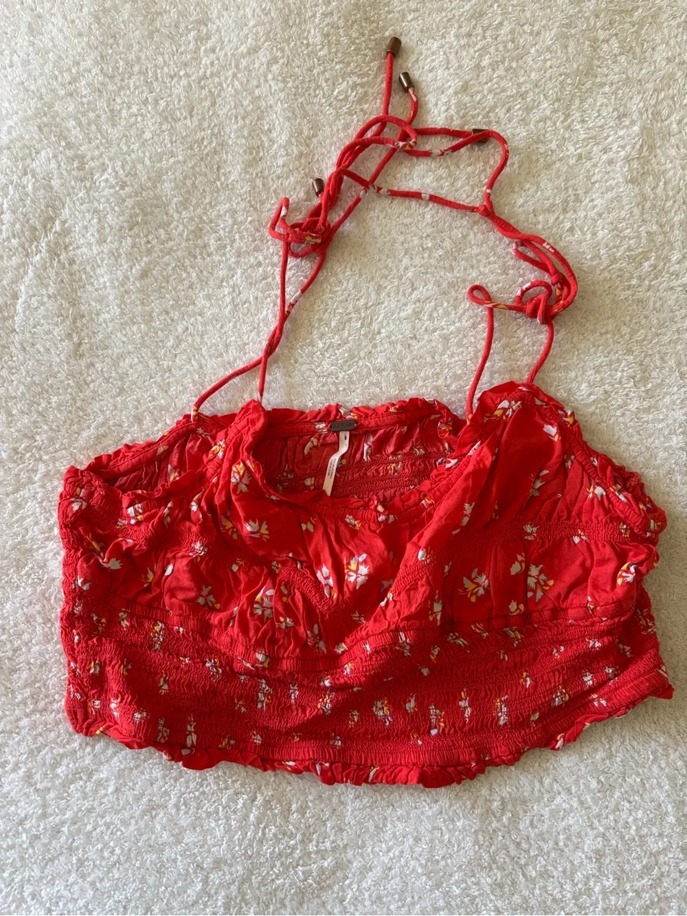 Free People Orange Floral Smoked Crop Top